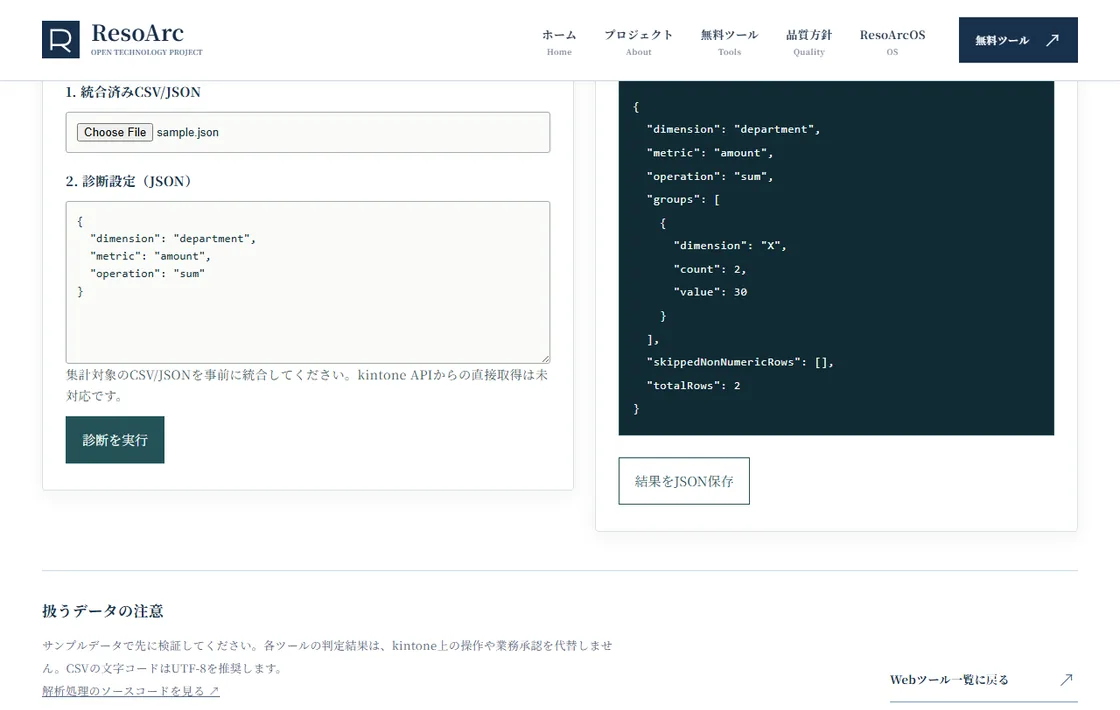 アプリ横断集計のブラウザー操作画面